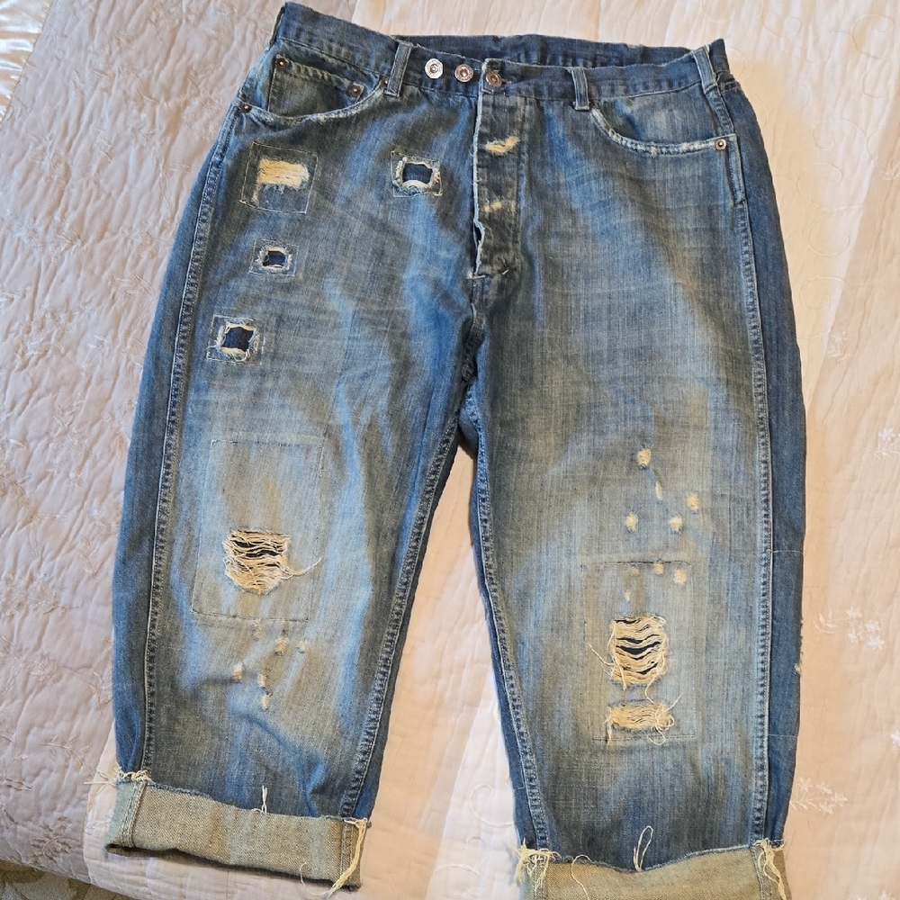 Magnolia Pearl Patched Distressed Denim Jeans Preloved One Size Fits All